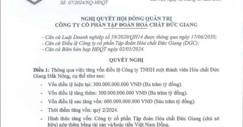 Hóa chất Chất Đức Giang (DGC) 'rót' thêm 300 tỷ vào công ty con ở Đắk Nông