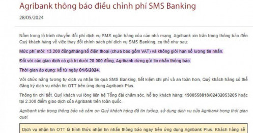 Một ông lớn Big 4 chính thức điều chỉnh phí SMS Banking từ 1/6