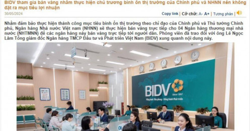 BIDV (BID) tuyên bố bán vàng không vì lợi nhuận