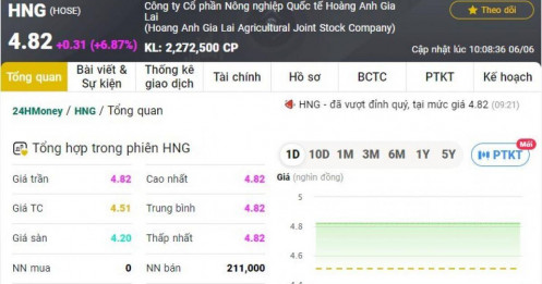 Cổ phiếu HNG tăng kịch trần