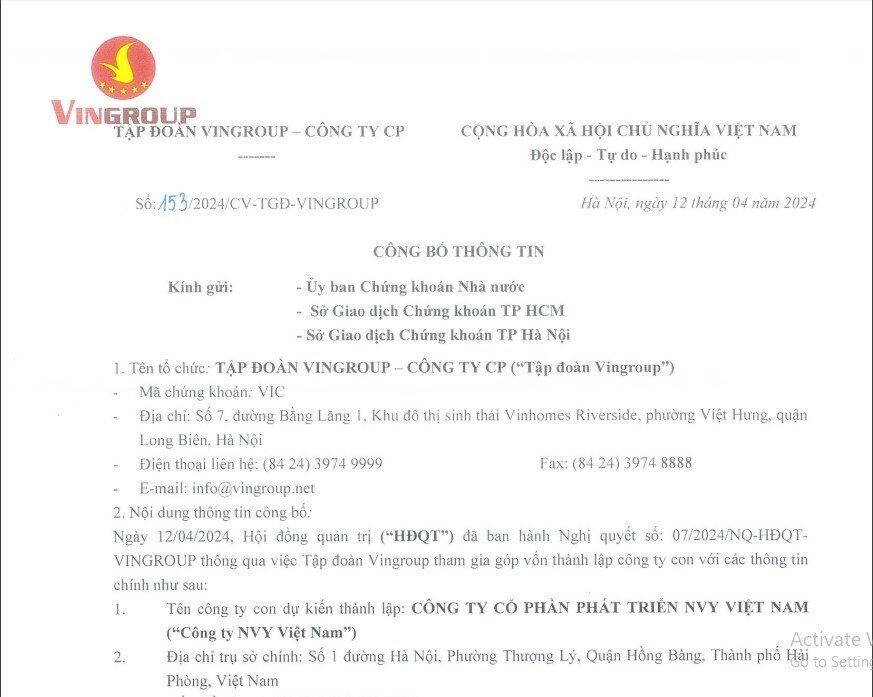 Vingroup (VIC) công bố công ty con có vốn điều lệ hơn 11.500 tỷ đồng tại thành phố lớn thứ 3 Việt Nam