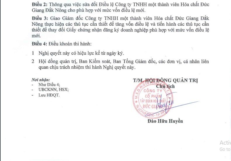 Hóa chất Chất Đức Giang (DGC) 'rót' thêm 300 tỷ vào công ty con ở Đắk Nông