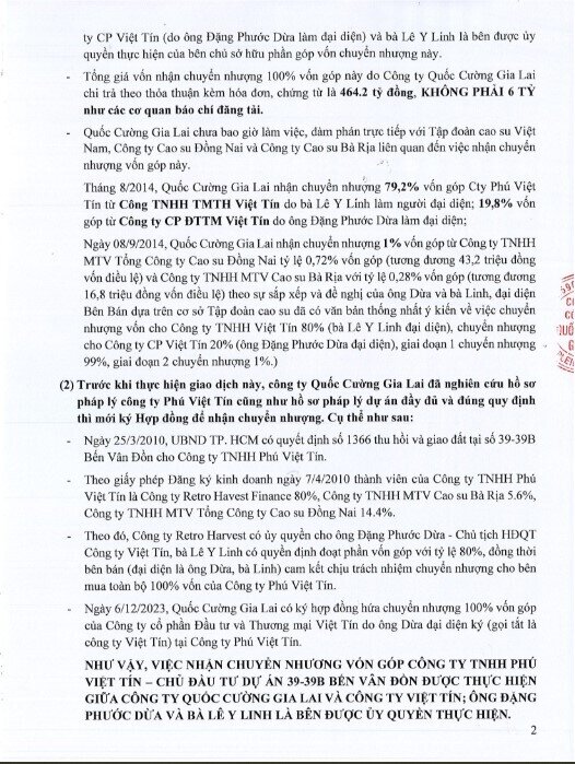 Quốc Cường Gia Lai ra văn bản khẳng định chưa bao giờ làm việc trực tiếp với Tập đoàn Cao su về dự án 39-39B Bến Vân Đồn
