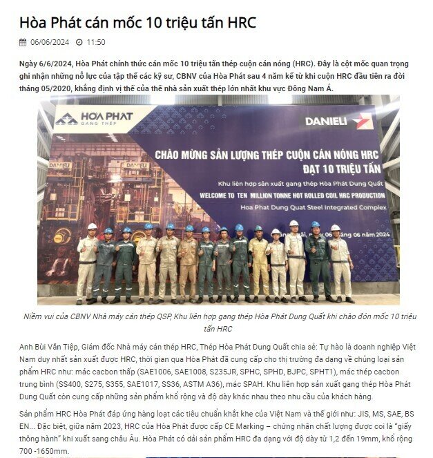 Hòa Phát (HPG) đạt cột mốc chưa doanh nghiệp Việt Nam nào làm được, cổ phiếu leo đỉnh 2 năm
