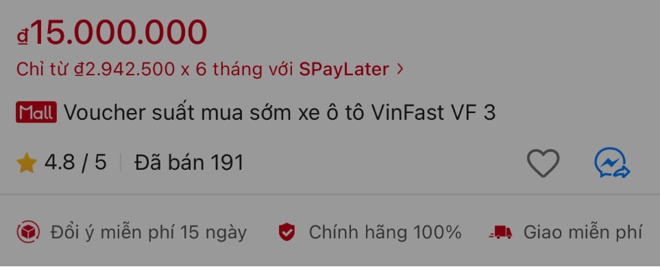 Sau 1 tháng mở bán trên Shopee, VinFast VF 3 bán được bao nhiêu chiếc?