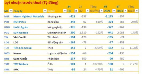 Điểm danh những công ty lỗ lớn nhất trong quý 2