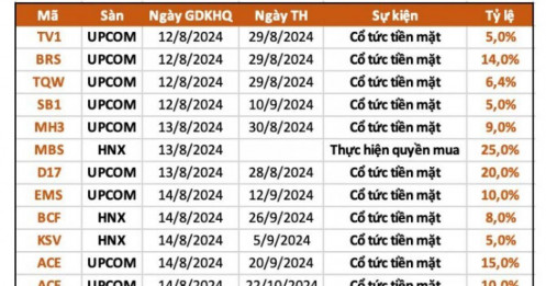 27 DN trả cổ tức bằng tiền mặt trong tuần này, cao nhất 37%