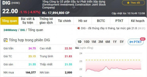 Cổ phiếu DIC Corp (DIG) giảm sâu phiên sáng 12/8