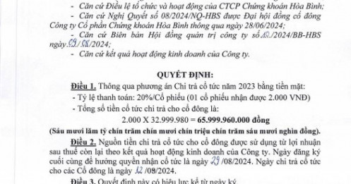 Chứng khoán Hòa Bình chuẩn bị trả cổ tức tiền mặt tỷ lệ cao, cổ phiếu lập tức tăng kịch trần