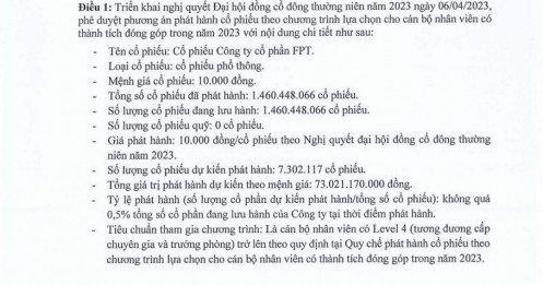 Tập đoàn FPT phát hành 10,6 triệu cổ phiếu giá 10.000 đồng/cp