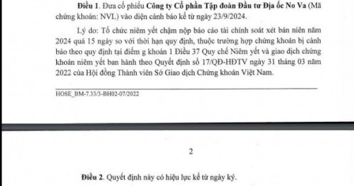 Cổ phiếu NVL bị đưa vào diện cảnh báo