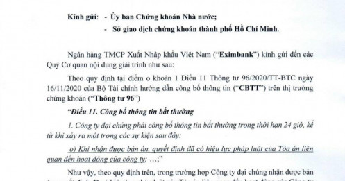 Eximbank bất ngờ nhận phán quyết vụ 'bốc hơi' 50 tỷ đồng sau 5 năm