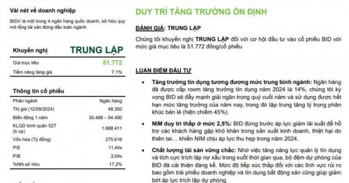 Một cổ phiếu ngân hàng được khuyến nghị trung lập, kỳ vọng tăng 6%