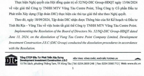 DIC Corp (DIG) hoàn tất giải thể công ty con sau hơn 1 năm thành lập