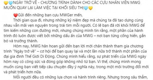 Từng cắt giảm hơn 20.000 nhân sự, Thế Giới Di Động (MWG) “quay xe” mời nhân viên cũ trở lại làm việc