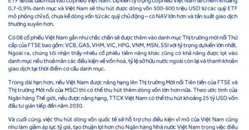 8 cổ phiếu được dự báo đón dòng vốn lớn khi TTCK Việt Nam được nâng hạng