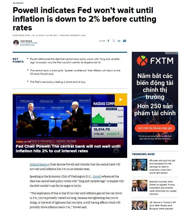 Chủ tịch Fed tuyên bố chờ lạm phát về 2% là quá lâu: Thời điểm Fed hài lòng cắt giảm lãi suất đang đến gần?