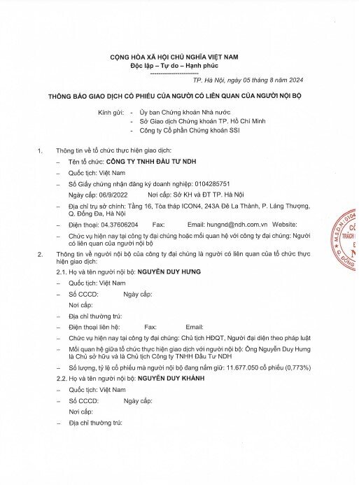 Con trai Chủ tịch Chứng khoán SSI đăng ký bán thoả thuận hơn 47 triệu cổ phiếu