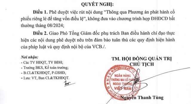 Vietcombank hoãn phương án phát hành cổ phiếu riêng lẻ để tăng vốn