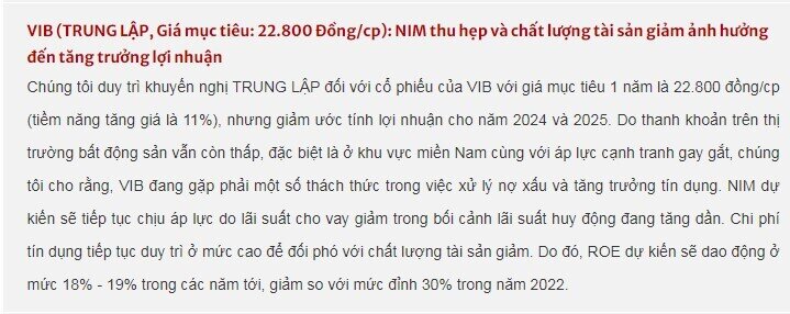 Một cổ phiếu ngân hàng được khuyến nghị trung lập, giá mục tiêu 22.800 đồng/cổ phiếu