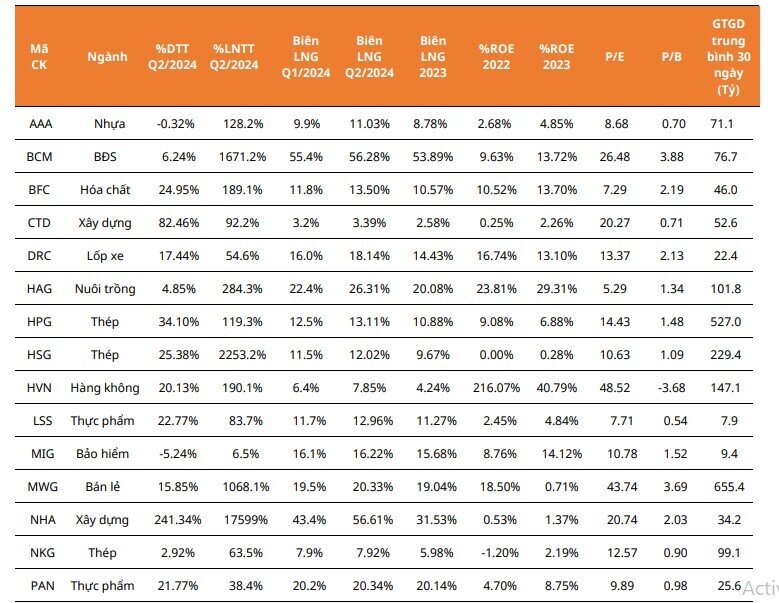 Lọc KQKD quý 2/2024, CTCK gọi tên 28 ‘siêu’ cổ phiếu gồm nhiều cái tên hot MWG, HPG, CTD...