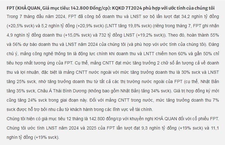 SSI khuyến nghị khả quan cho cổ phiếu FPT, mục tiêu 142.8000 đồng/cổ phiếu