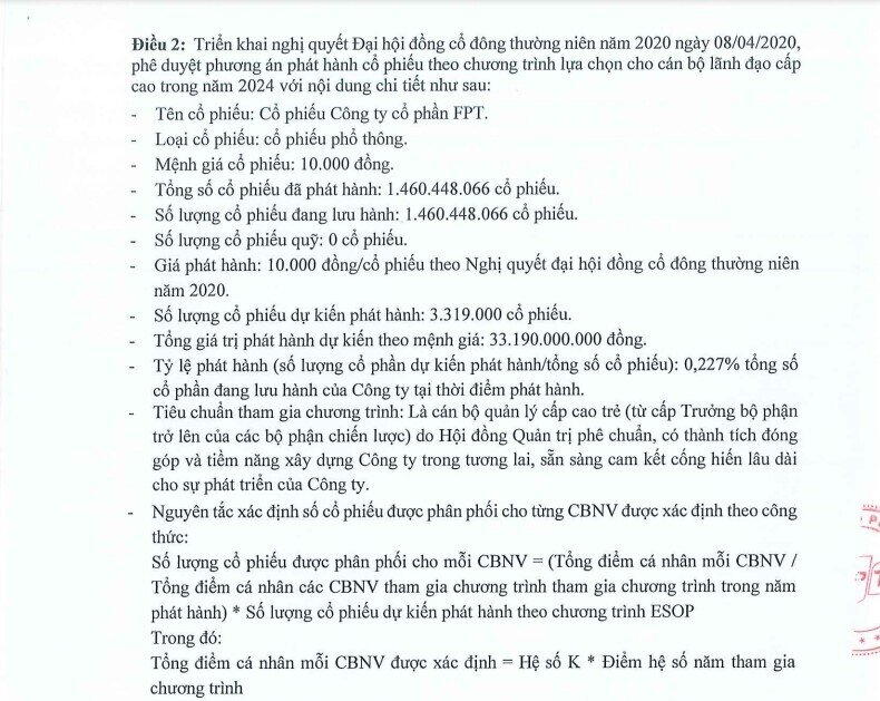 Tập đoàn FPT phát hành 10,6 triệu cổ phiếu giá 10.000 đồng/cp