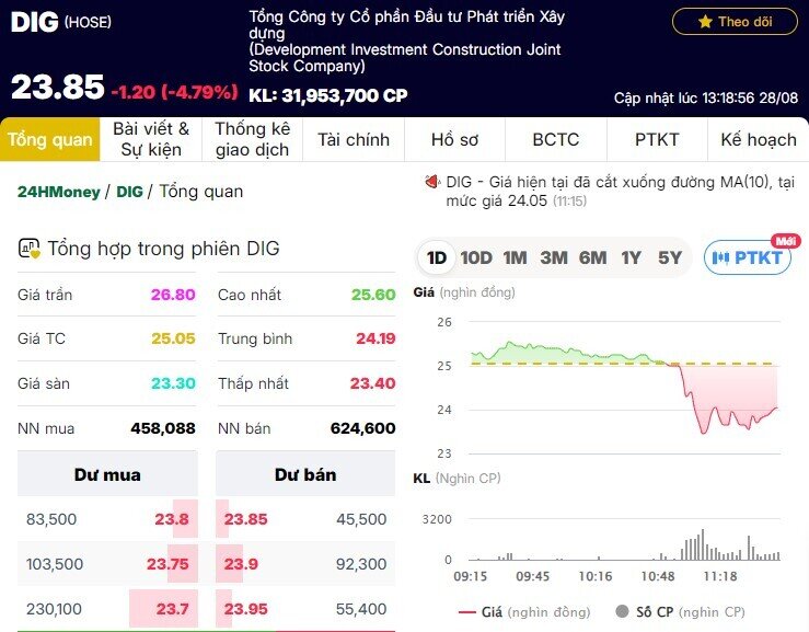 DIG bị bán tháo sau tin Thanh tra Chính phủ công bố nhiều vi phạm cổ phần