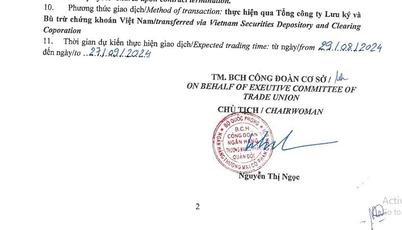 Công đoàn Ngân hàng MB chuyển 10,6 triệu cp MBB cho 140 cá nhân