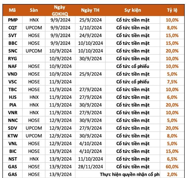 28 DN trả cổ tức bằng tiền mặt trong tuần này, cao nhất 60%