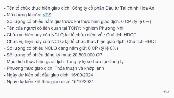 Một công ty đầu tư tài chính muốn mua hơn 20 triệu cổ phiếu VFS