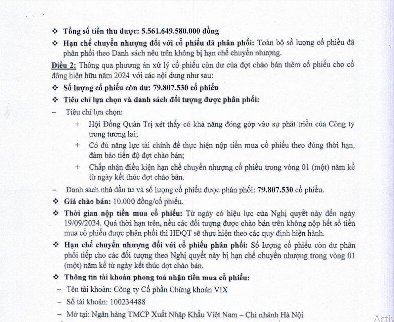 Chứng khoán VIX tiếp tục chào bán 79,8 triệu cổ phiếu mà cổ đông không mua