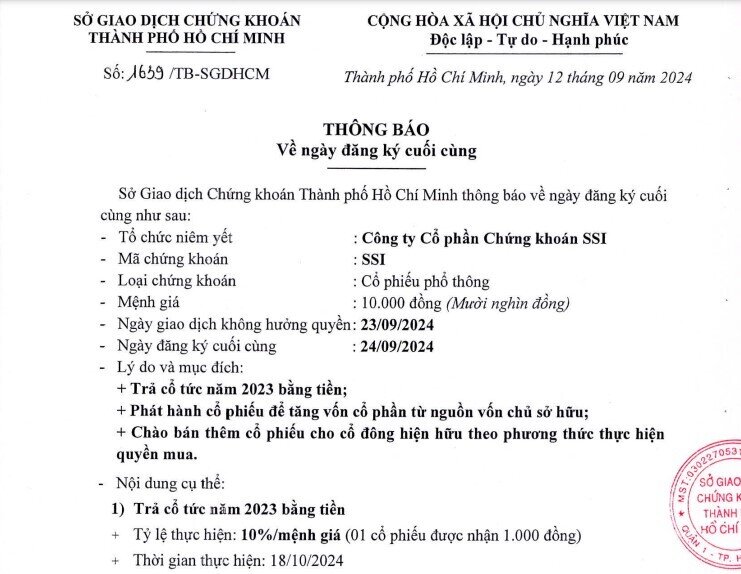 Chứng khoán SSI hậu đãi cổ đông 30% cổ tức bằng tiền và cổ phiếu