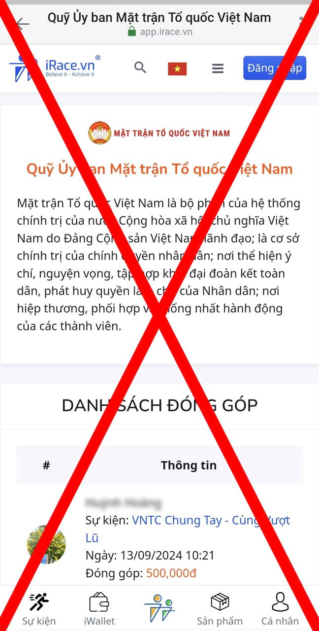 Nhiều trang giả mạo MTTQ Việt Nam để huy động tiền ủng hộ đồng bào bị bão lũ