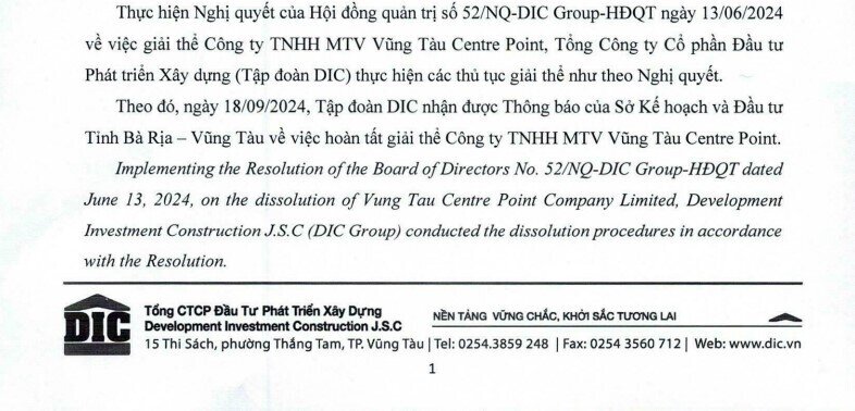 DIC Corp (DIG) hoàn tất giải thể công ty con sau hơn 1 năm thành lập