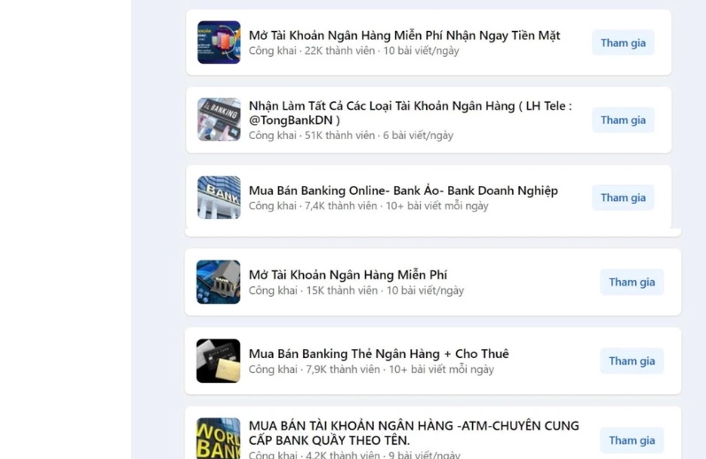 Công khai mua bán tài khoản ngân hàng trên mạng xã hội