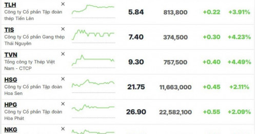 Cổ phiếu HPG, HSG, NKG... đua nhau bốc đầu với thanh khoản tăng khoản tăng vọt