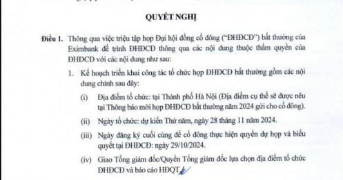 Eximbank triệu tập ĐHĐCĐ bất thường tại Hà Nội để bàn chuyện đổi trụ sở chính