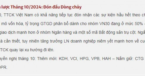 SSI chỉ ra 6 mã cổ phiếu tiềm năng trong tháng 10