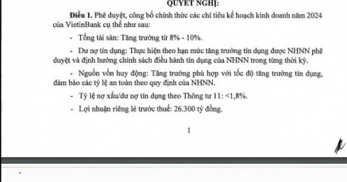 VietinBank (CTG) chốt kế hoạch lãi trước thuế hơn 26.000 tỷ trong năm 2024