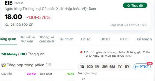 Cổ phiếu EIB bị bán cận sàn sau tin đồn từ nguy cơ nhân sự