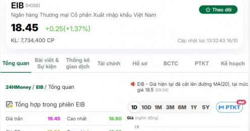 Gần 100 triệu cổ phiếu EIB sẽ chính thức về tài khoản NĐT trong chiều nay