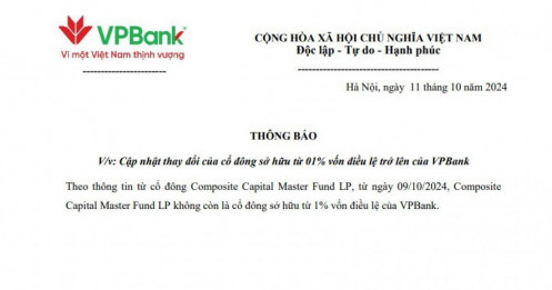 Quỹ ngoại Composite Capital Master thoái vốn tại VPB