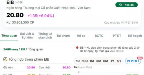 Cổ phiếu EIB tăng trần trong ngày đặc biệt