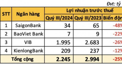 Loạt ngân hàng có lợi nhuận giảm trong quý 3