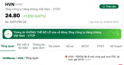 Cổ phiếu HVN 'bay cao' trong phiên 8/11