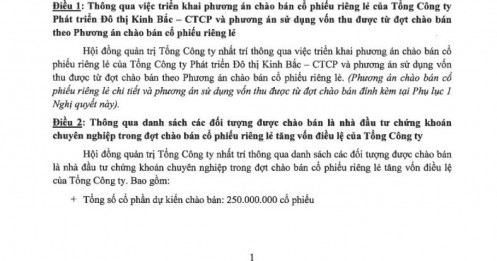 Kinh Bắc (KBC) muốn chào bán 250 triệu cổ phiếu riêng lẻ cho 11 NĐT