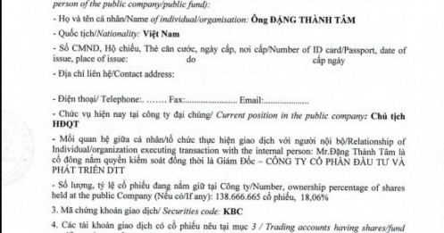 Ông Đặng Thành Tâm muốn chuyển nhượng lượng cổ phiếu trị giá 2.300 tỷ đồng