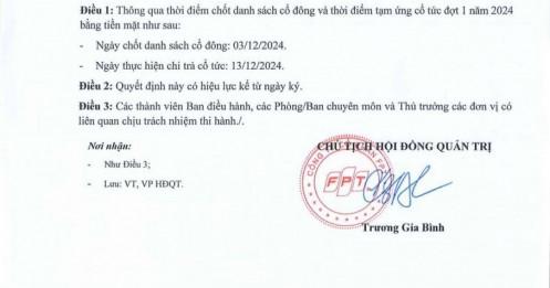 FPT chốt chi hơn 1.460 tỷ đồng trả cổ tức bằng tiền