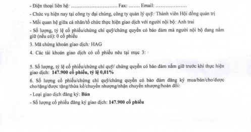 HAG: Người nhà lãnh đạo muốn thoái toàn bộ cổ phần